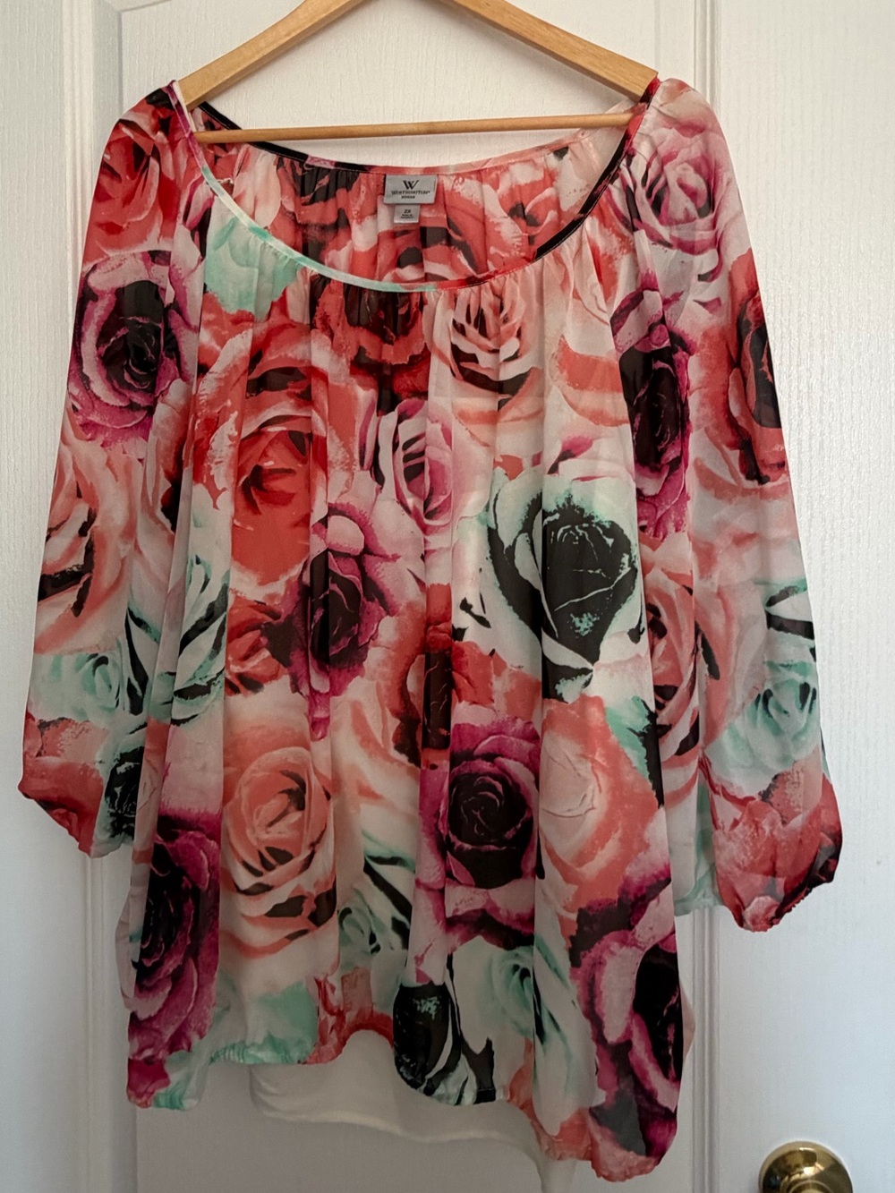 Floral Off-Shoulder Blouse — Pink and Mint Rose Print